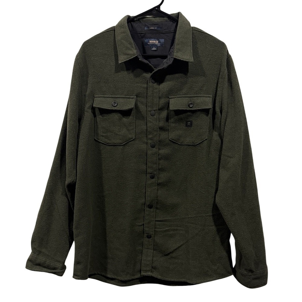 Roark Nordsman Long Sleeve Flannel Shirt Snap Up Dark Military Jacquard Mens Lg